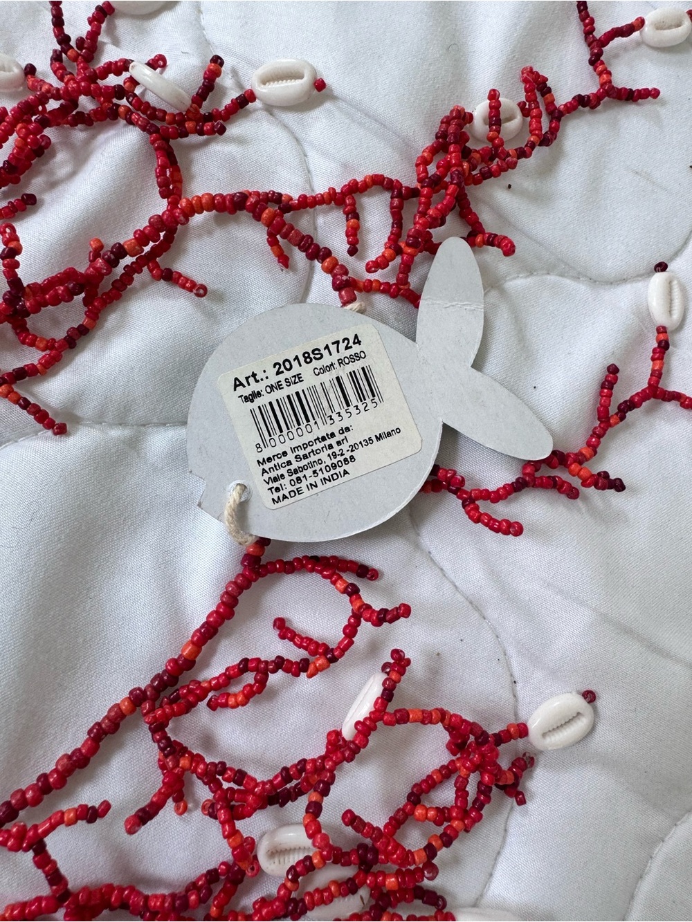 ANTICA SARTORIA RED CORAL BEADED statement NECKLACE with white shells - Picture 2 of 10